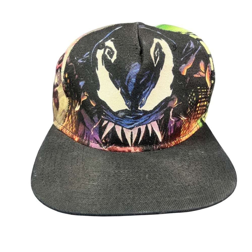 Marvel Comics Venom All Over Print Snapback Hat Black Flat Brim Adjustable‎ Cap